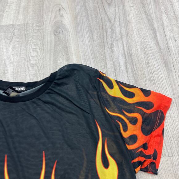 Vintage Hot Topic Flame Fire Mesh Shirt XL Goth Raver Punk Rave See Through y2k - Picture 3 of 9